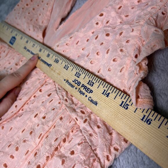 Pink Lily Mini Romper Dress Womens Small Peach Eyelet 100% Cotton Dainty Cottage - Picture 4 of 7